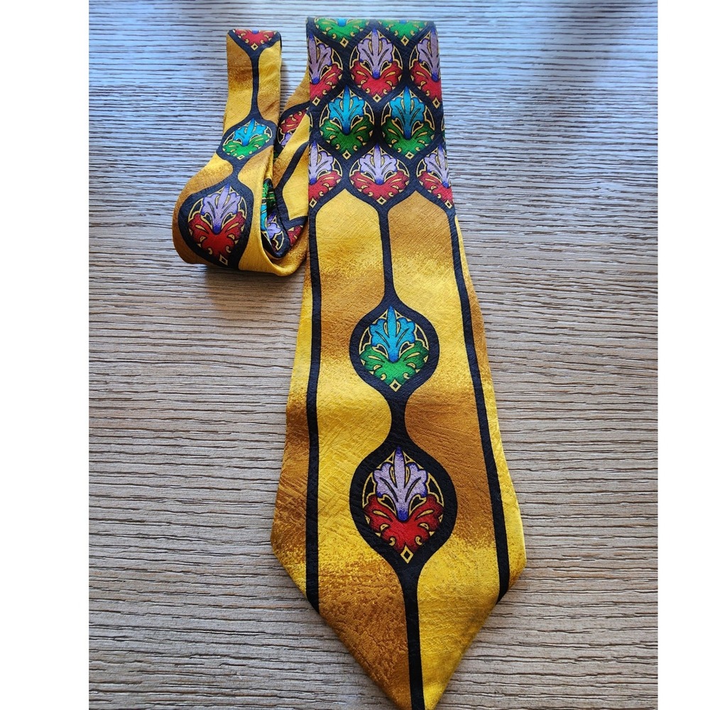 VTG 90s Rush Limbaugh No Boundaries Stained Glass Silk Tie streetwear Y2K boho